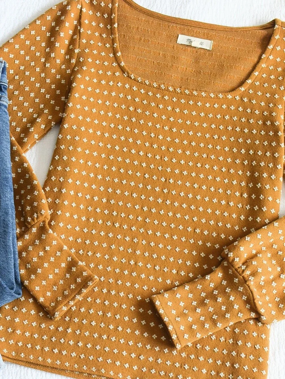 Madewell Floral Jacquard Square Neck Top Mustard Yellow White Sz XS Ditsy Boho